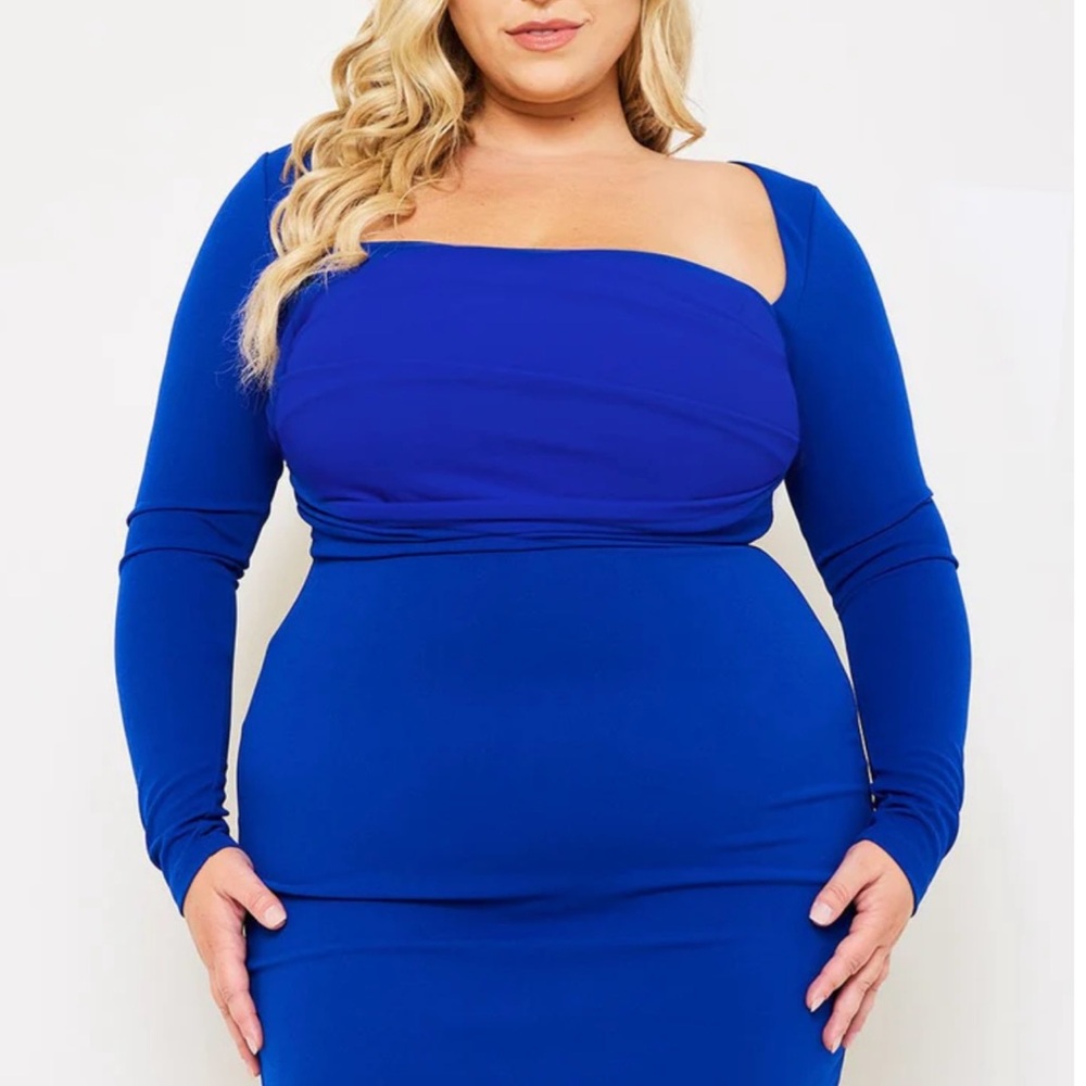 Plus Size  Blue Long Sleeve Dress